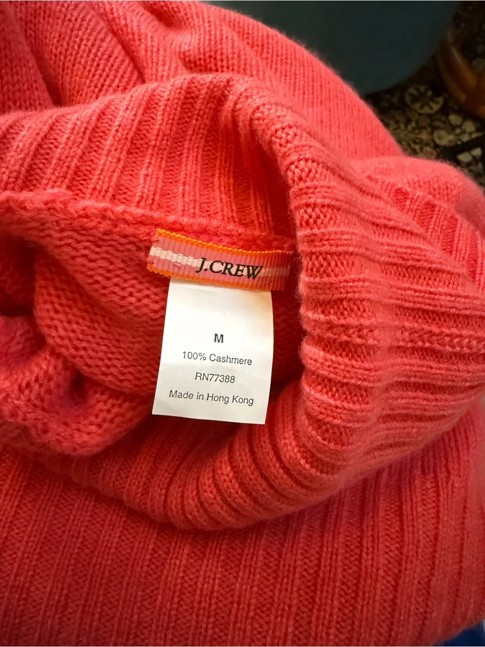 100% Cashmere J.Crew Neon Coral Turtleneck Sweater